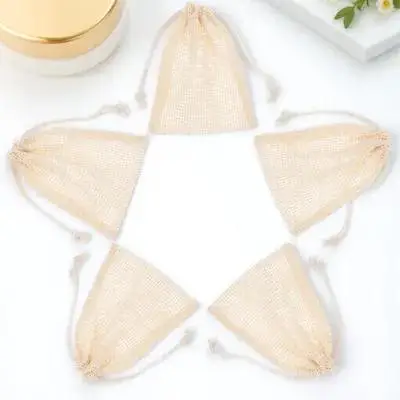 

5Pcs Soft Cotton Linen Soap Foaming Net Pouch Bath Organizer Random Color