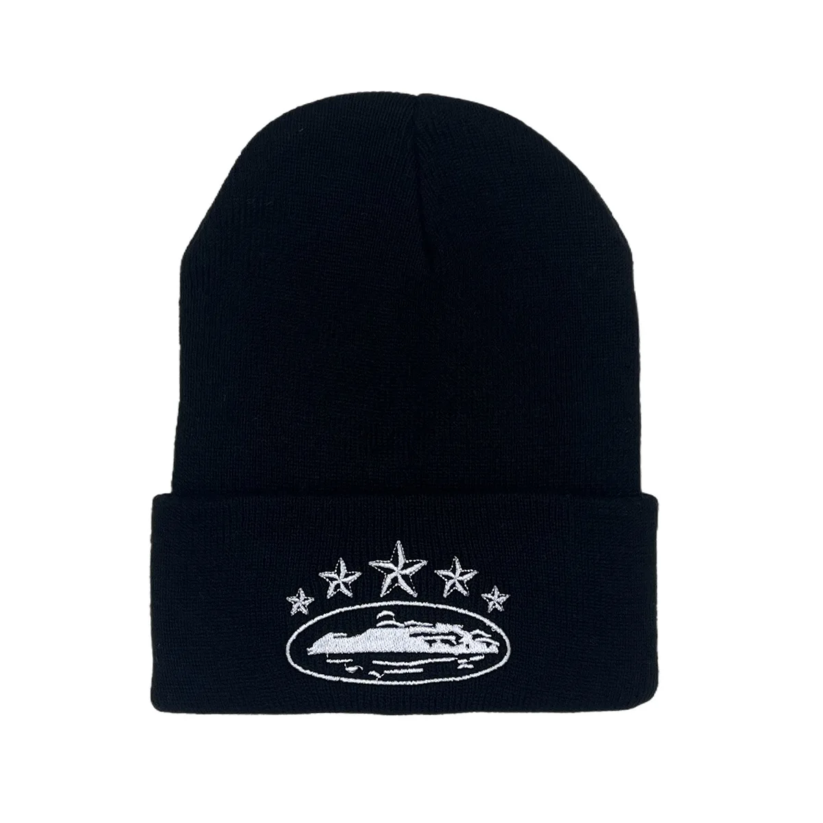 Winter Fashion Warm Knitted Hat Devil's Island Embroidery Trendy Street Hoodie Cold Hat Outdoor Travel Ear Protection Beanies
