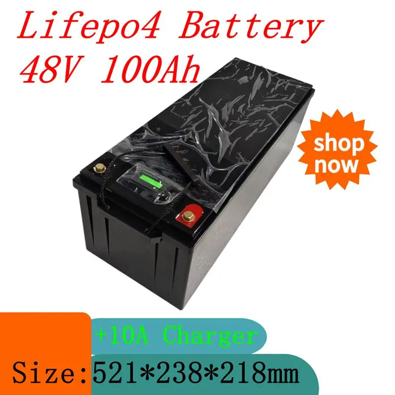 

lithium 48v 100AH lifepo4 battery with BMS for tricycle golf cart inverter Solar energy storage scooter + 10A charger