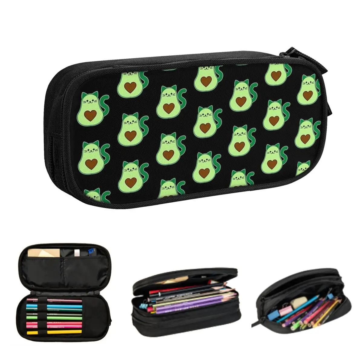 Avocado Cat Avogato Pencil Cases Large Capacity Pen Bags Pen Box Pencil Pouch For Boys Girls Students Stationery School Office