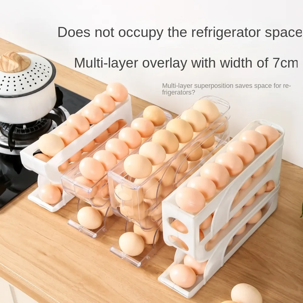Nuevo Rodillo de huevos automático de gran capacidad para el hogar, caja de almacenamiento de huevos para refrigerador de 3 capas/4 capas, ahorro de espacio, cocina dedicada