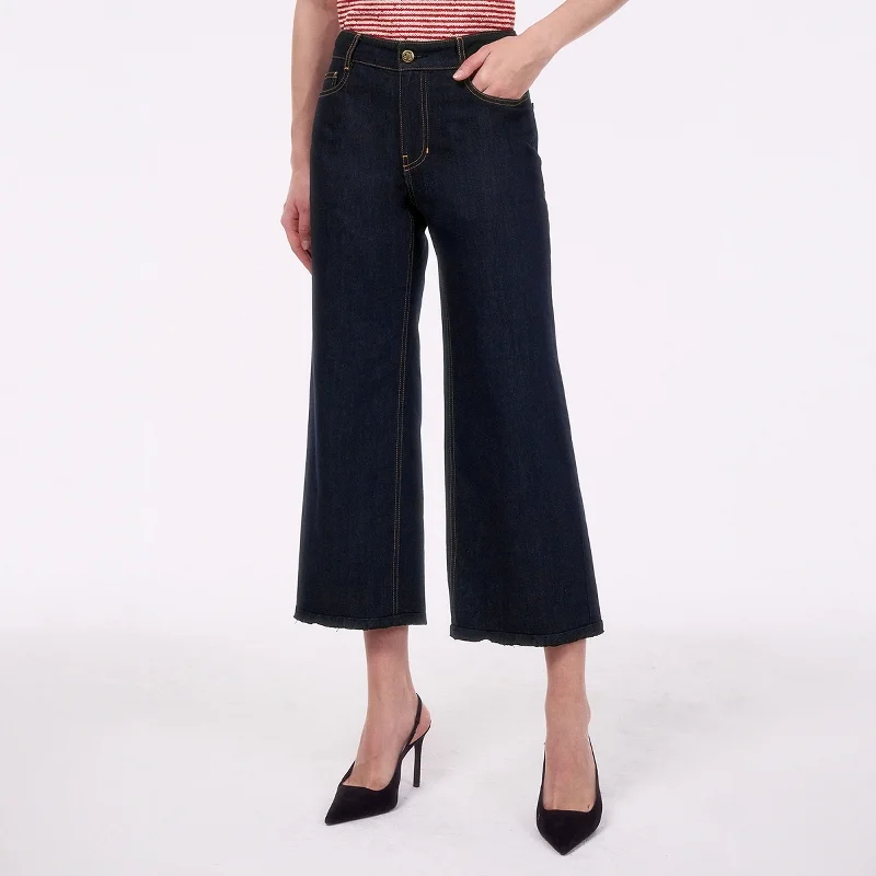 Jaet in denim coreano Sle ort con colletto con volant e jeans larghi a gamba larga Ele Spring Commute Faion pezzo unico