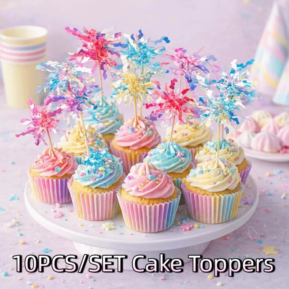 

10 pieces Colorful Glitter Cake Topper Tassels Bamboo Cake Plugin Sparkle Foil Firework Cupcake Toppers DIY Baking