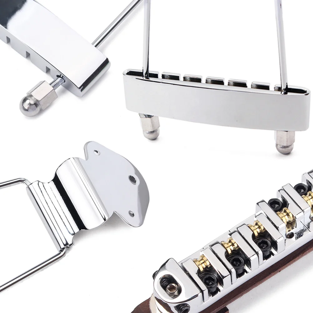 

6 String Jazz Guitar Silver Bridge Tailpiece Height Adjustable System Replacement for Jazz Guitar