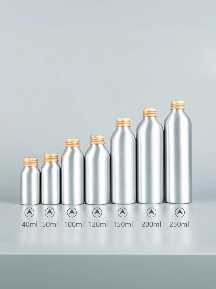 Bouteille en aluminium doré de 50ml à 250ml, avec bouchon à vis, bouteille d'eau de Toner cosmétique de parfum, bouteille rechargeable portable de voyage