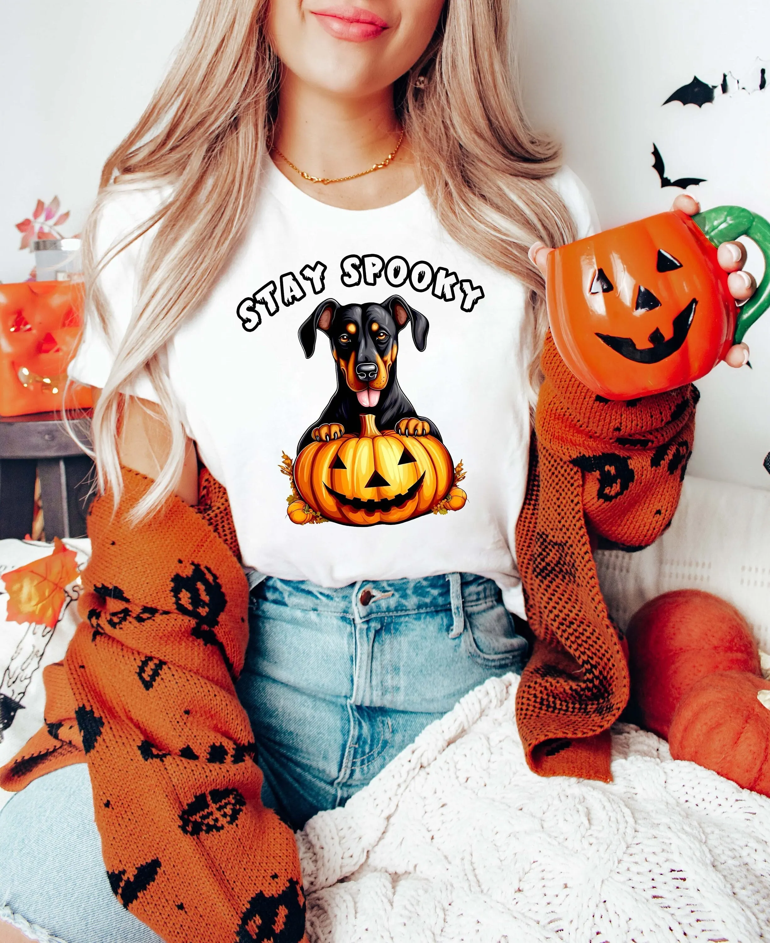 Stay Spooky T Shirt Doberman Dog Funny Halloween Cute Gift Ghost Lovers