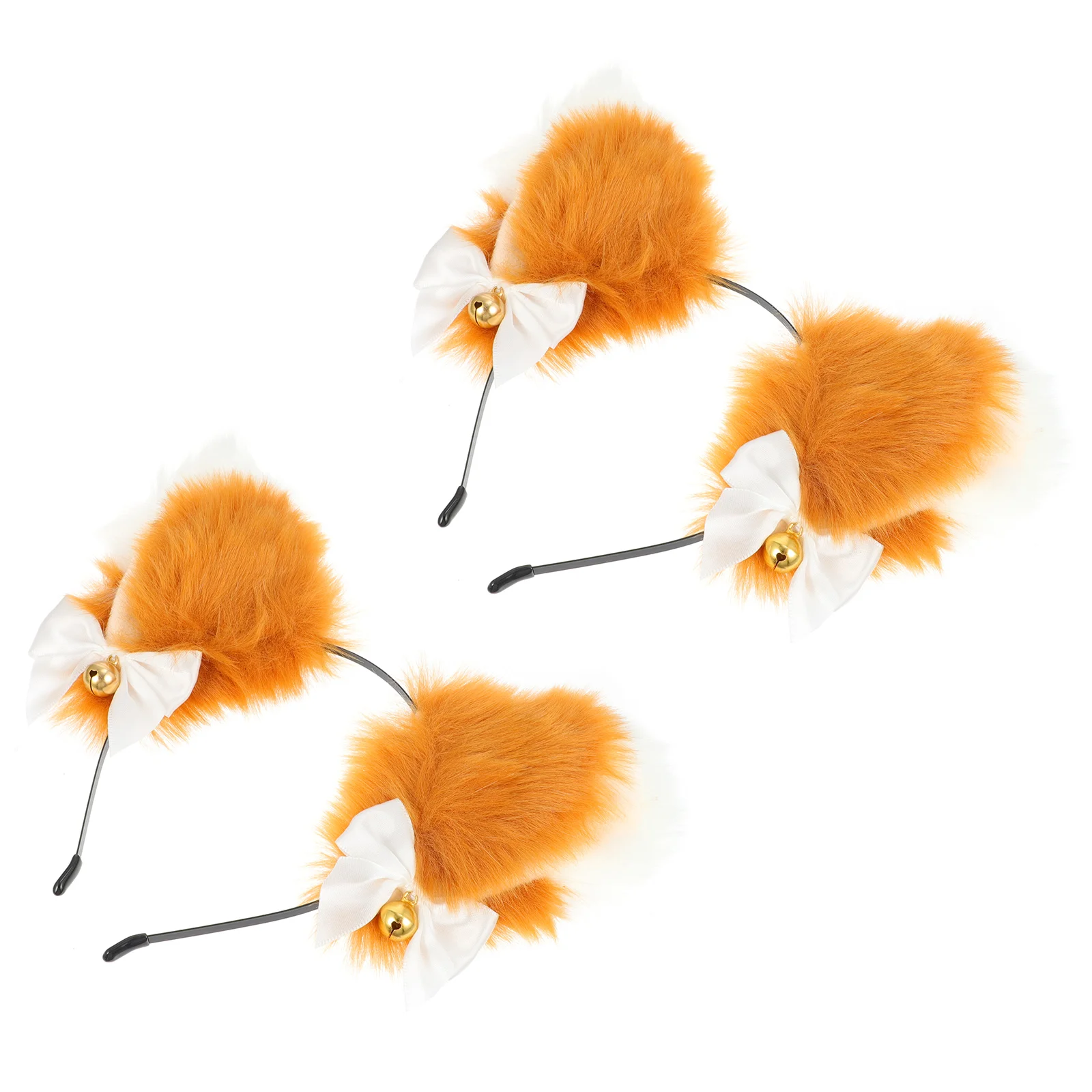 

2 Pcs Cat Ear Bell Headband Fur Party Hairband Hoop Animal with Cover Costume Prop Fabric Plush Supplies Women's