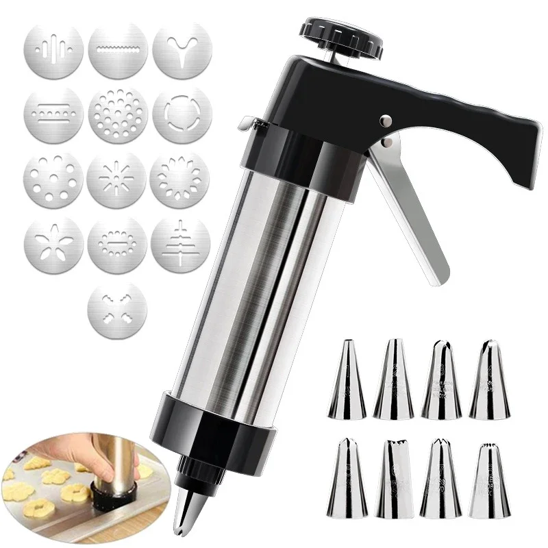 

Stainless Steel Cookie Syringe Extruder Nozzles Sets Cake Cream Decorating Gun DIY Pastry Press Maker Kitchen Baking Accessories