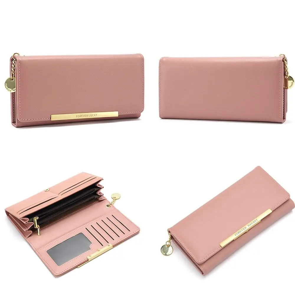 Fashion Portable Solid Color Female Long Purse Zipper Clutch Bag Large Capacity PU Leather Women Zipper Wallet