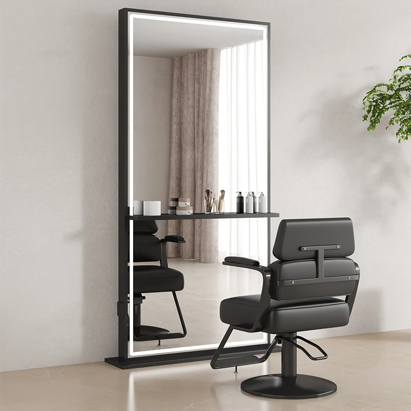 Modern Light Luxury Style Barbershop Mirror Stainless Steel Frame Hair Salon Mirror Business Furniture Two Sided Mirror 80x200cm