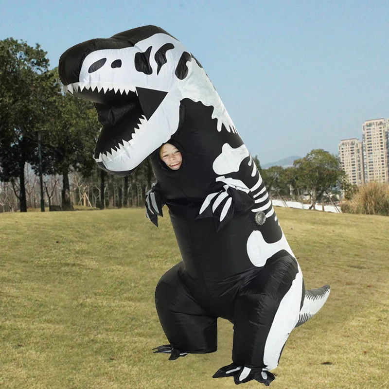 Straight Halloween Inflatable Animal Cosplay Clothes Cos Dinosaur Funny Costume Horrible Black Skeleton Dinosaur Inflatable Suit