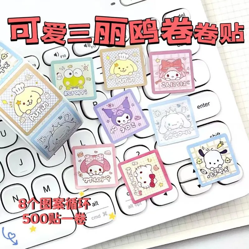 500 pçs sanrio kuromi melodia pochacco hellokitty forma bonito adesivo fita anime dos desenhos animados decoração selo rolo adesivo recompensa presente