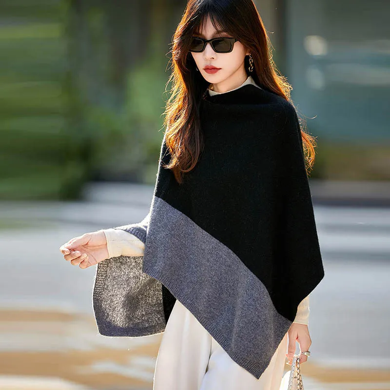 

Autumn And Winter New Wool Shawl Women's Solid Color Cloak Knitted Cloak Cashmere Coat Jacket