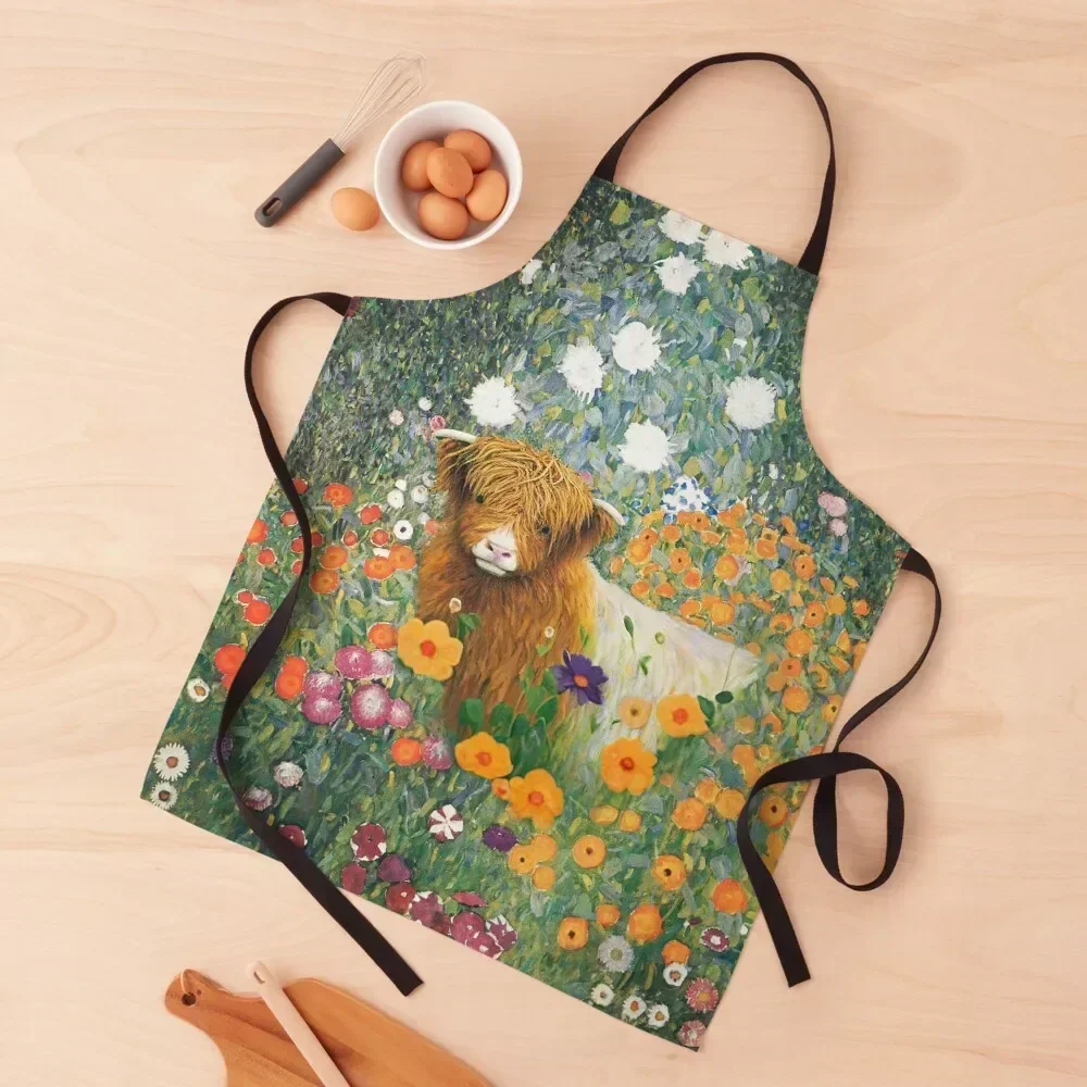 

Scottish Highland Cow in Klimt Flowers Apron Kitchen And Home Items barber men Womens Dresses Home Supplies Apron