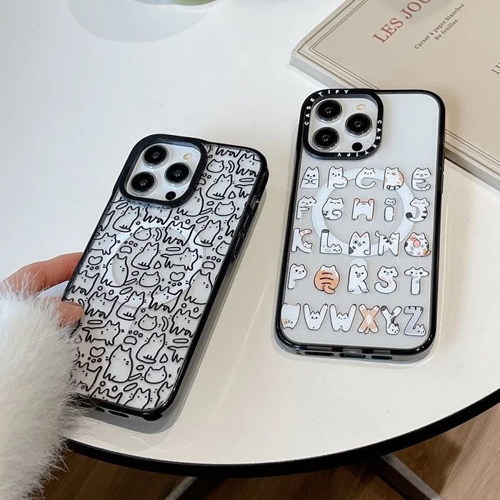 

Cartoon Line Cat MagSafe Acrylic Phone Case Cover for IPhone 11 12 13 14 15 16 Pro Max Case for IPhone 16 Pro Max