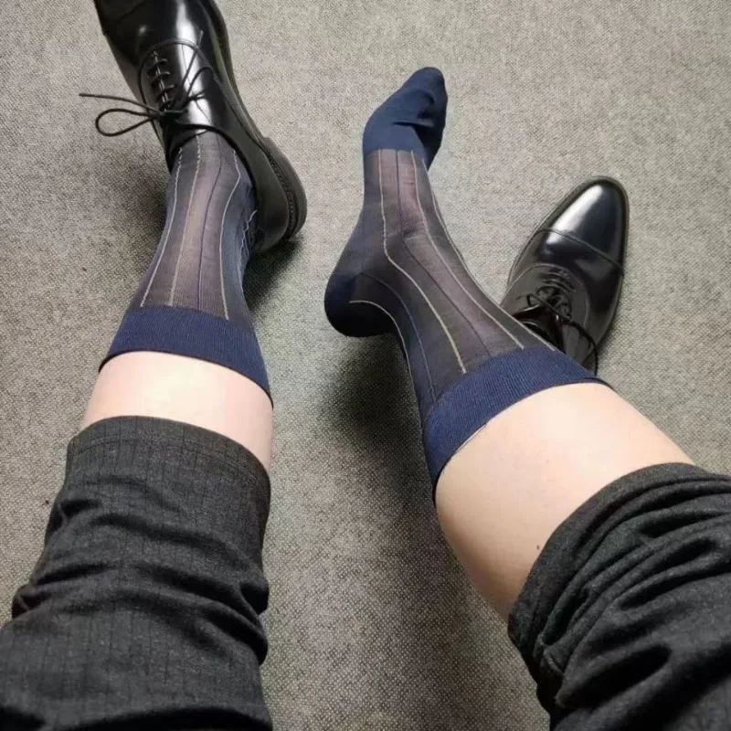 Brand Male Dress Socks Gifts for Men Nylon Formal Wear Tube Socks Suit Men Sexy Ultra Thin Sheer Transparent Business TNT Socks