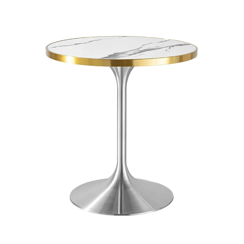 Light luxury stainless steel rock slab small round table commercial hotel table