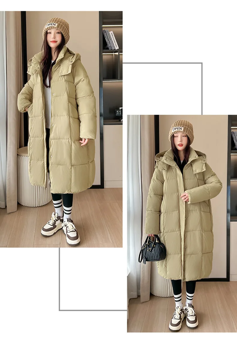 Winter Warmth Women's Mid-Length Down Cotton Jacket Over-the-Knee Parkas New Loose Quilted Coat Thickened Outerwear Trendy Tops