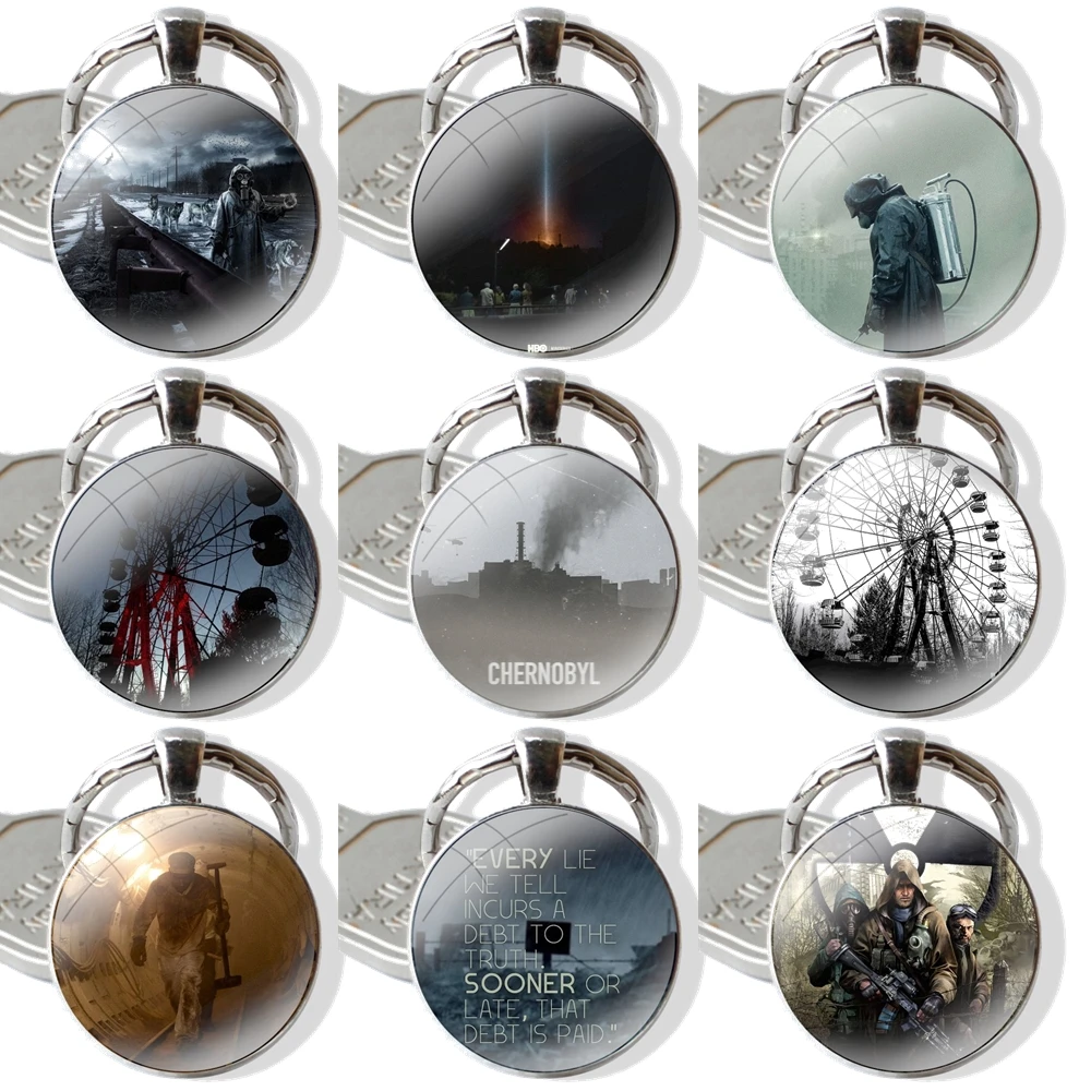 Chernobyl TV Keychain Handmade Glass Cabochon Key Ring Holder Pendant Key Chains