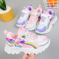 Disney Cartoon Frozen Elsa Princess scarpe Casual ragazze Trend scarpe Casual Mesh Sneakers traspiranti scarpe da corsa moda per bambini