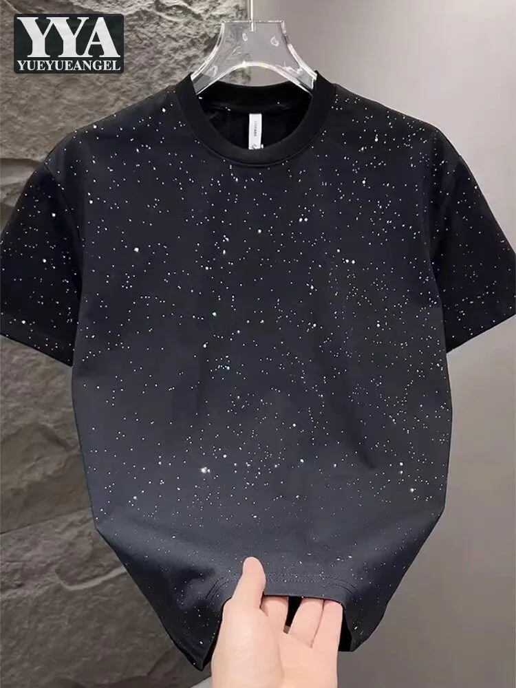 Lässiges Herren T-Shirt in Schwarz mit Rundhalsausschnitt und Pailletten, Slim Fit, Atmungsaktives Kurzarm-Oberteil für den Sommer, Modischer Pullover