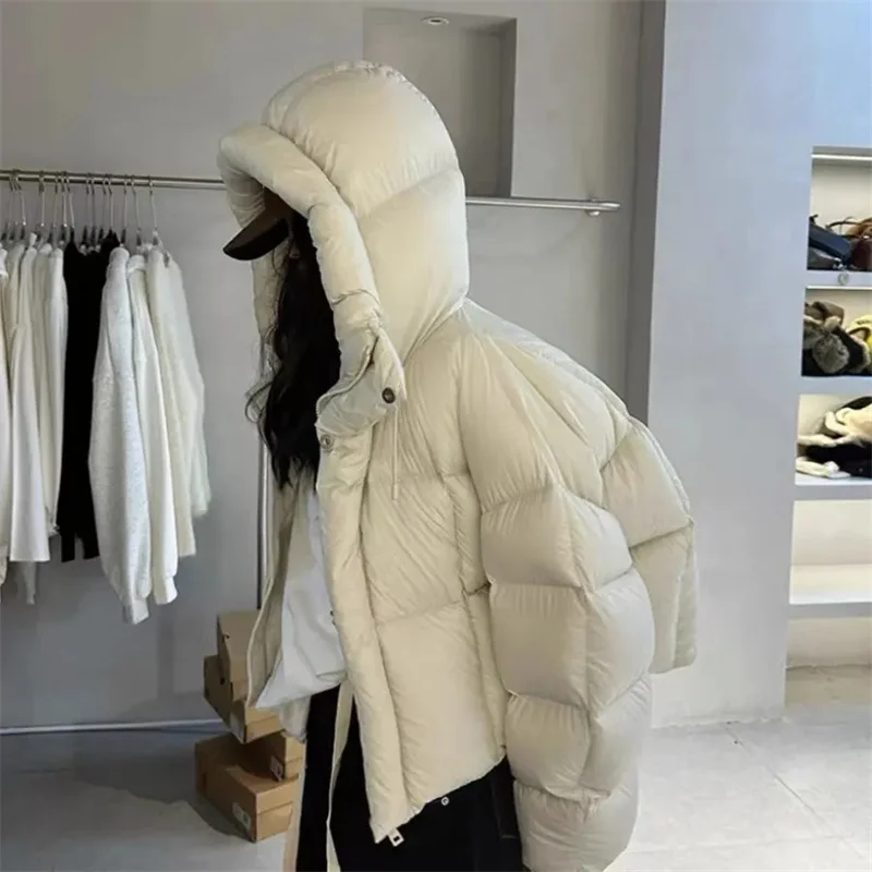 2025 New Women Winter Jacket Hooded Cotton Padded Coat Loose Warm Thicken Parka Fluffy Overcoat Snow Wear Outwear