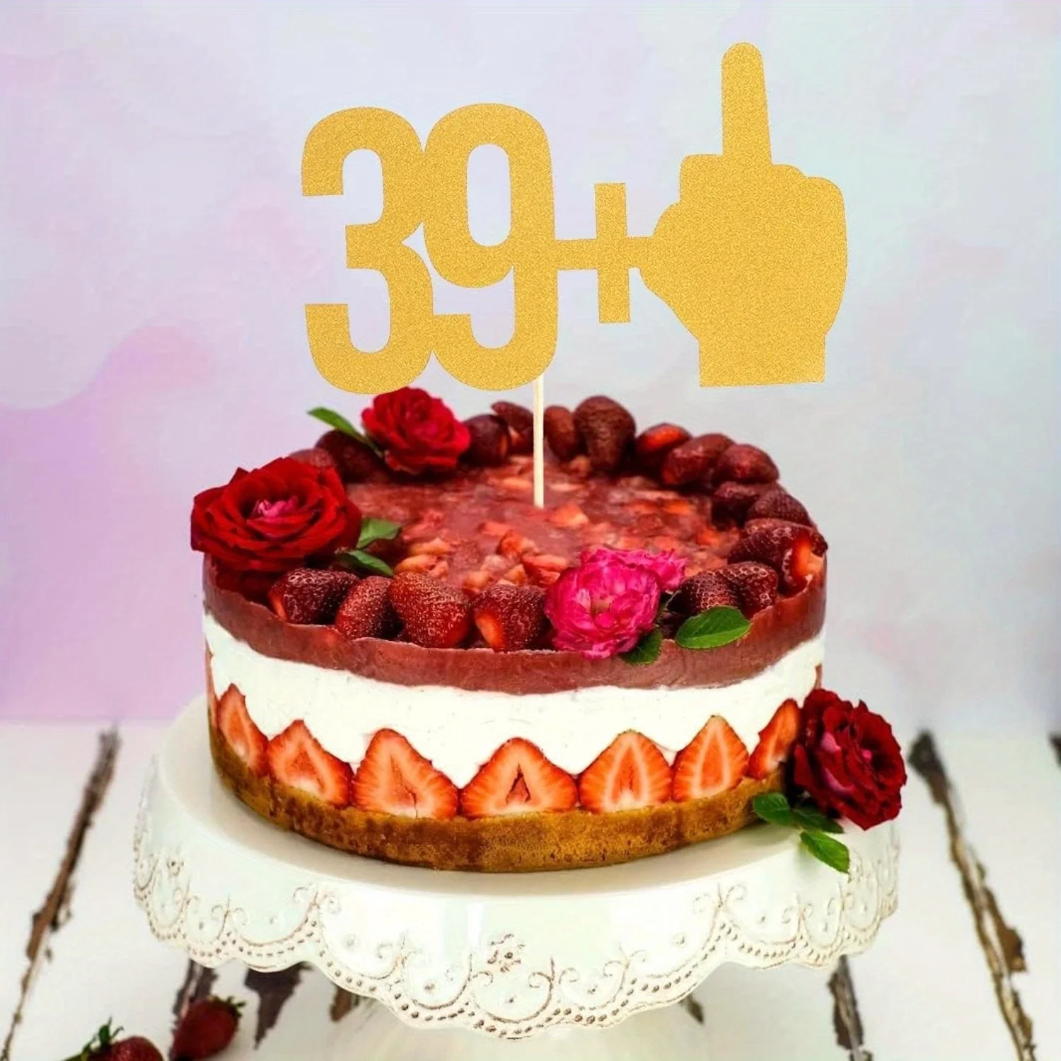 1 Stück goldener Glitzer-Kuchenaufsatz – Premium 39+1 Geburtstagsdekoration mit Bonus-Glitzer-Anhänger für Jubiläumshochzeiten – Detail 6