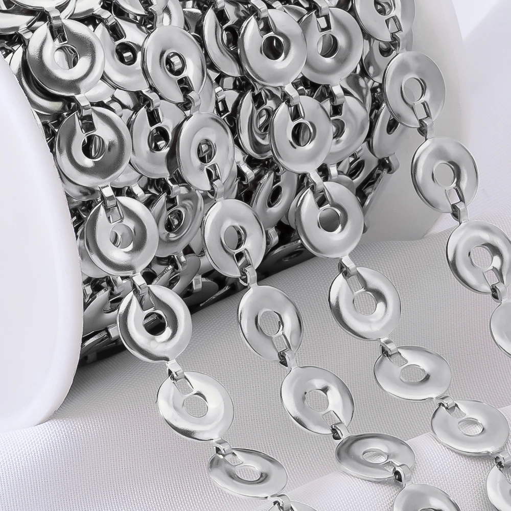 

1Meter Stainless Steel Golden Flat Round Beads Link Chains for Handmade DIY Necklace Bracelet Jewelry Making Accessories Crafts