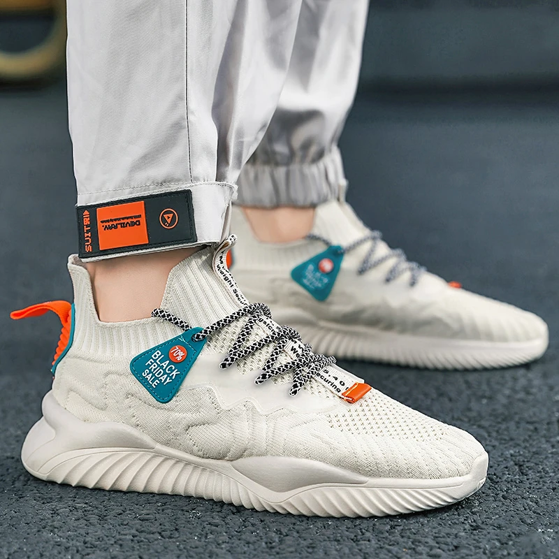 

Повседневная спортивная обувь с эластичной тканевой сеткой, модные мужские кроссовки на шнуровке с плоской подошвой, увеличивающие рост