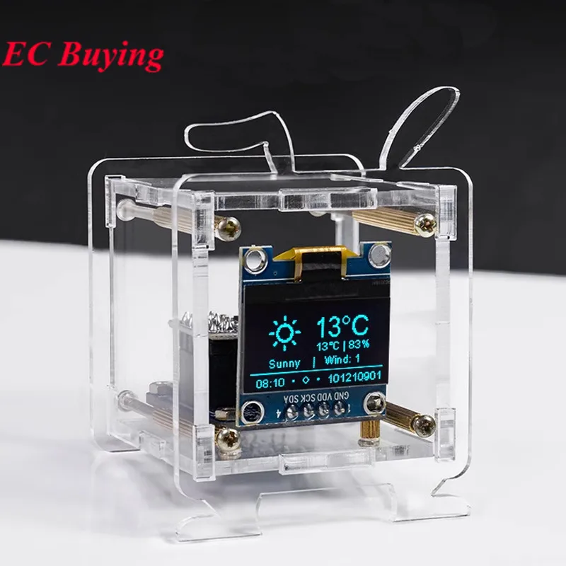 ESP8266 Mini Electronic Clock DIY Kit OLED 2.4G WIFI Time Temperature Humidity Date Week Weather Forecast Indicator DC 5V Clocks
