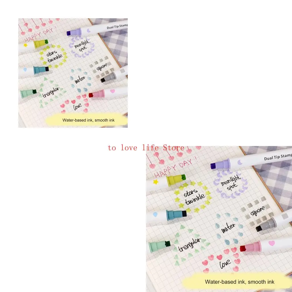 

6Pcs Double Ended Stamping Markers with Stamp and Fine Point Tip for Scrapbooking Journal Planner Calendar Card Making