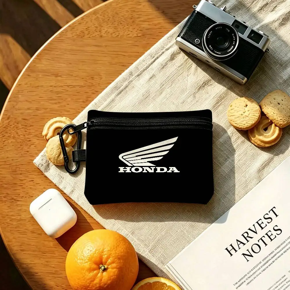 H-HRC H-HONDA Motorrad-Logo Mini-Hängetasche aus Oxford-Gewebe, strapazierfähige Münztasche mit Reißverschluss, Schlüssel- und Kartenetui mit Karabiner – Detail 7
