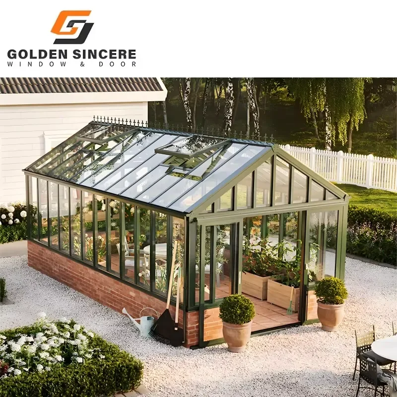 Insulated Aluminum Glass Garden Sunroom Conservatory for GS Black Color with Red Bricks