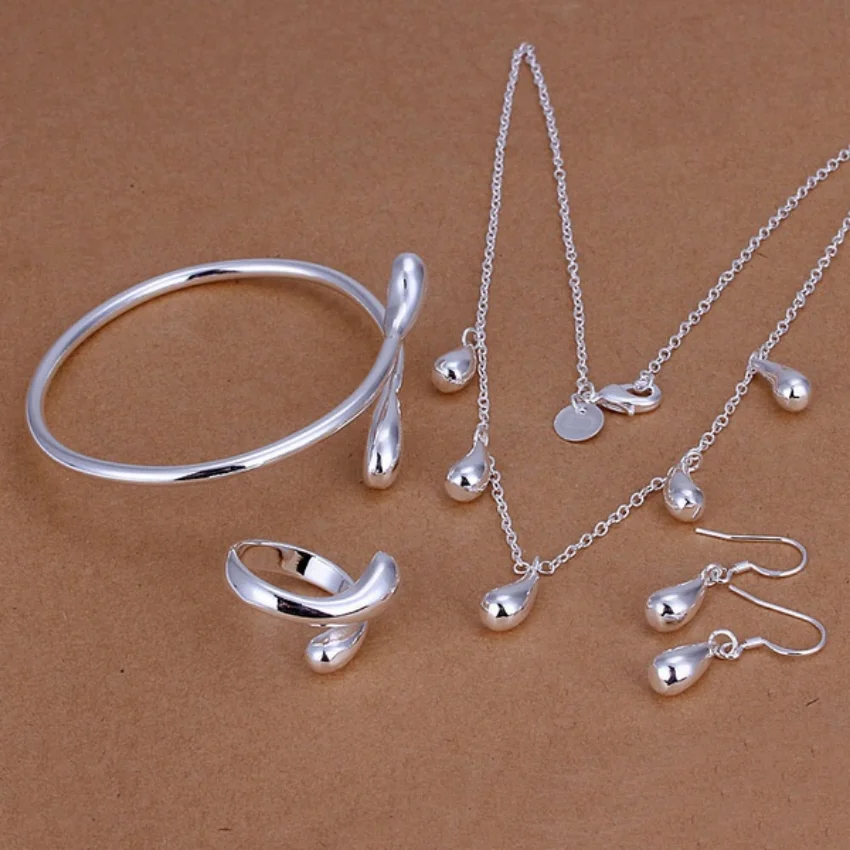 

925 Sterling silver necklace bangle Drop Earrings ring set wedding party jewelry charm classic women fashion sets