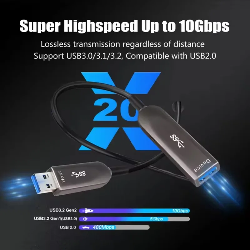 USB3.0 & 3.1 AOC Fiber Optical Data Cable 10Gbps USB3.0 Male to Female USB Extension Cable Long Length 10m 20m 50m