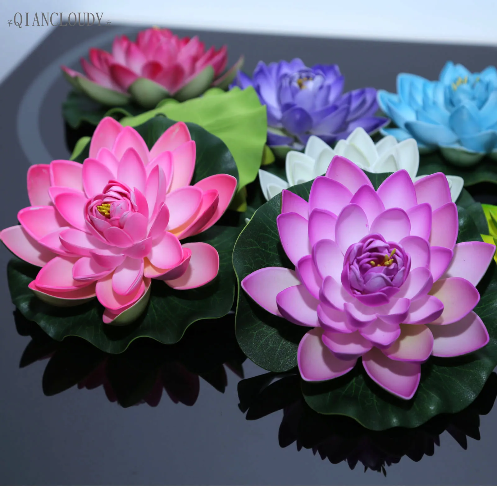 QIANCLOUDY 17cm Wedding Christmas Party Birthday Artificial Flowers Lotus Lily Leaf Pond Plants Floral New Year\'s Decor B12 Real