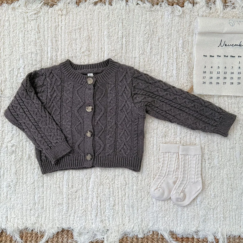 2026 ربيع جديد 0-3Yrs الرضع طفل الفتيات الفتيان مجموعة ملابس طويلة الأكمام سترة مشغولة من الصوف + بذلة طفل رضيع الملابس دعوى #5