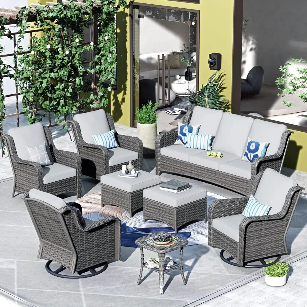 Patio Furniture 8 Piece Outdoor Furniture Set All Weather Rattan Outdoor Sectional Sofa for Garden Deck Backyard