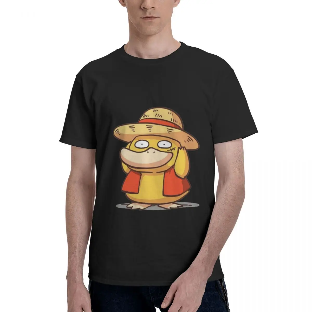 Psyduck Men's 100% Cotton Short Sleeve T-shirt Top Loose Tshirt