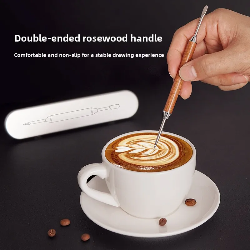 Latte Art Pen Stainless Steel Etching Needle Wooden Handle Barista Tool for Aeropress Cappuccino Espresso Cafe Decoration Gift