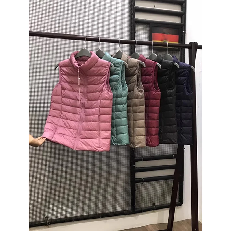 Vrouwen Slanke Mouwloze Rits Donsjacks 2023 Herfst Winter Warme Vrouwen Vesten Draagbare Ultralight Witte Eendendons Vest