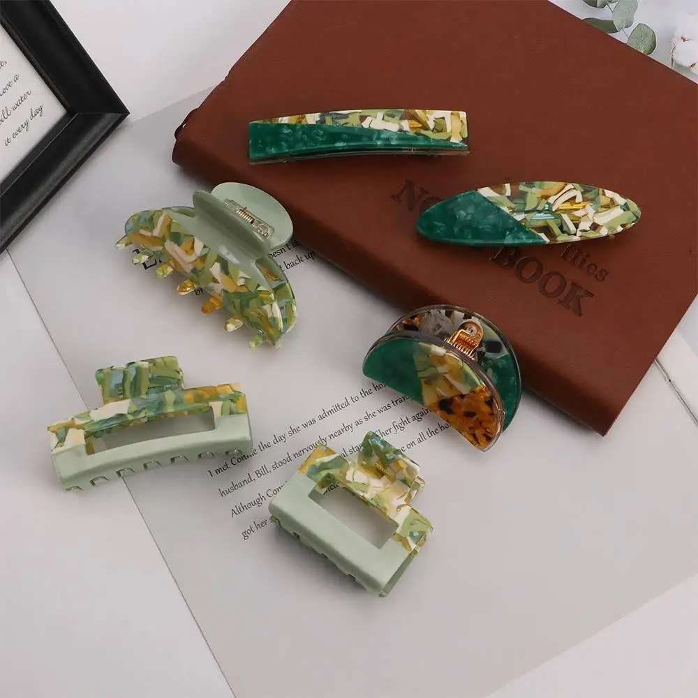 Sweet Temperament Fashion Marble Print Green Acetate Sheet Hair Claws Women Hair Clips Hair Ornaments Korean Style Hairpins