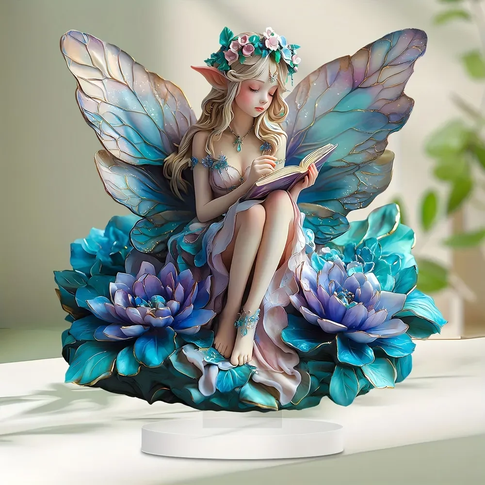 

Floral Fairy Figurine by CHUNZHIRAN Home Decor Statue Acrylic Gypsum 14.8 cm Height 15 cm Length Universal Appeal China