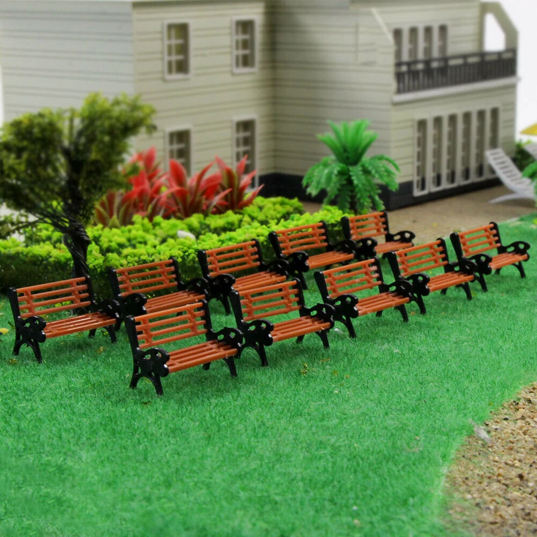 10pcs Model Train Bench Chair Set 1:87 Street Station Platform Scenery Layout Part Garden Ornament Potted Decoration RandomColor