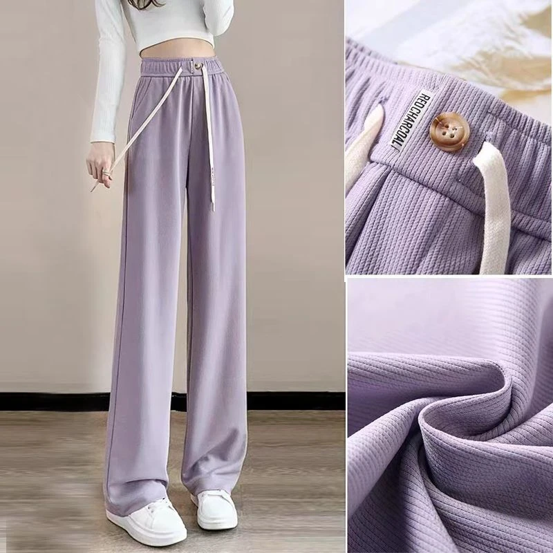Fleece Lined Thick Wide Leg Pants Women's Autumn Winter New High Waist Draping Korean Style Casual Slim Straight Floor Length...