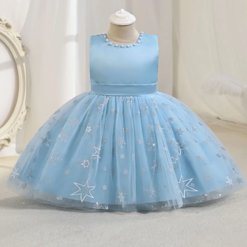 2026 New Summer Baby Girl Flower Birthday Tulle Dress Backless Bow Wedding Gown Baby Kids Party Wear Princess Dress 1-5ears