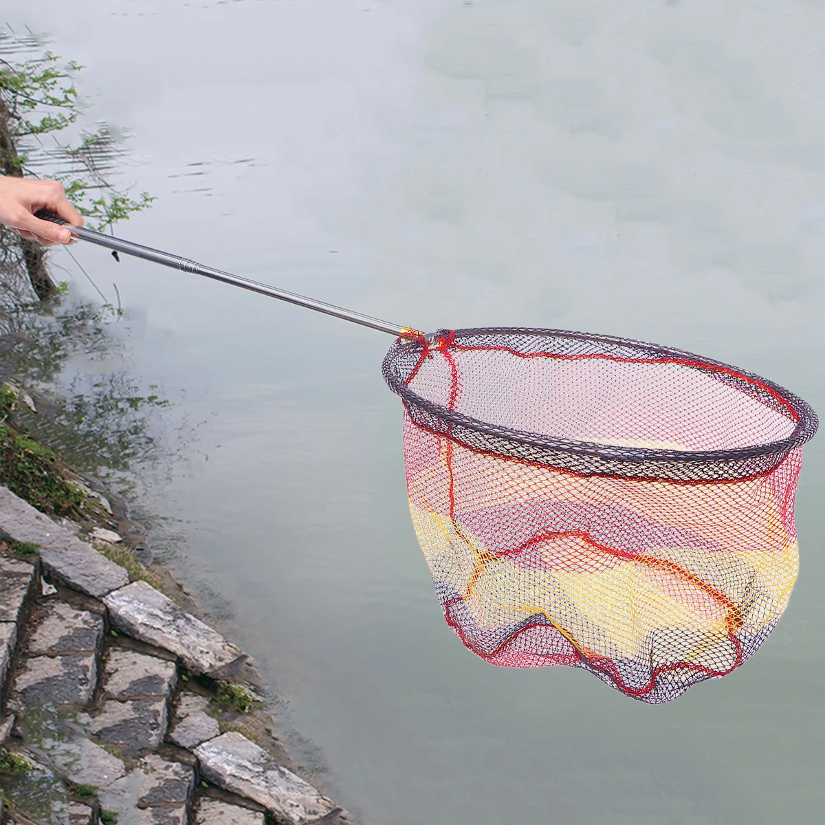 الصيد صافي القطب ملعقة قصيرة صغيرة صافي مرنة 5 قسم الفولاذ المقاوم للصدأ القطب الأبيض الملونة 40 سنتيمتر الصيد شبكة دائم سهلة #4