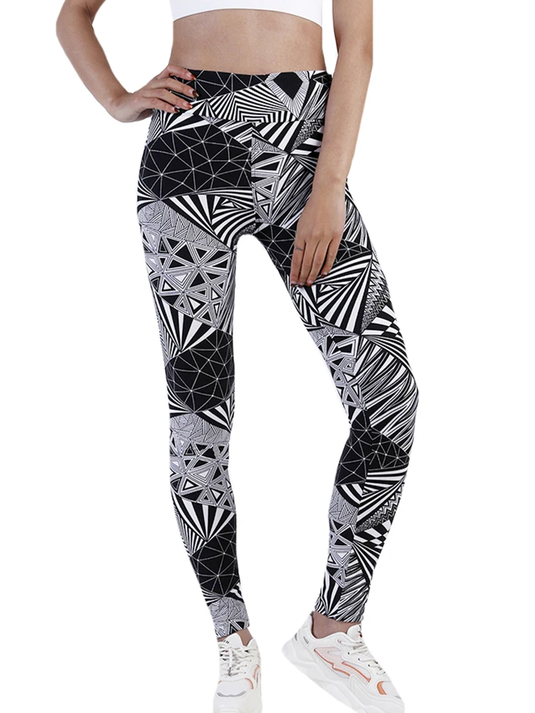 Ljcuiyao empurrar para cima leggings de fitness cintura alta workout collants esporte mulher calças yoga ginásio roupas preto branco listra fundo impressão