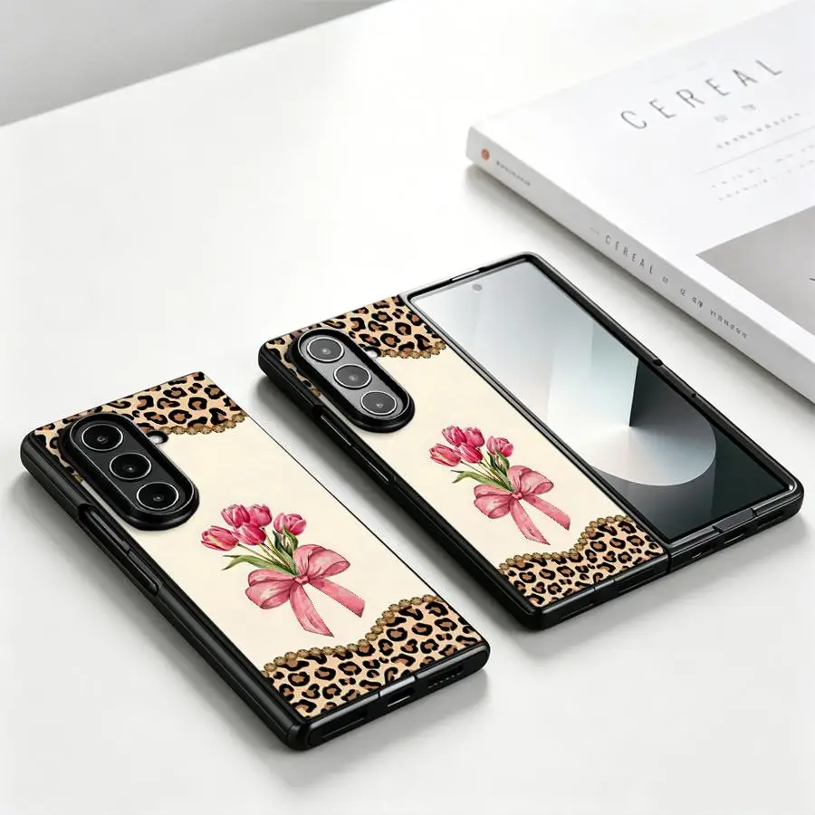 Phone Shell Funda Case for Samsung Galaxy Z Fold 8 Ultra ZFold5 ZFold4 ZFold3 ZFold6 ZFold7 Z Fold 7 6 5 4 3 Cartoon Flower Bow