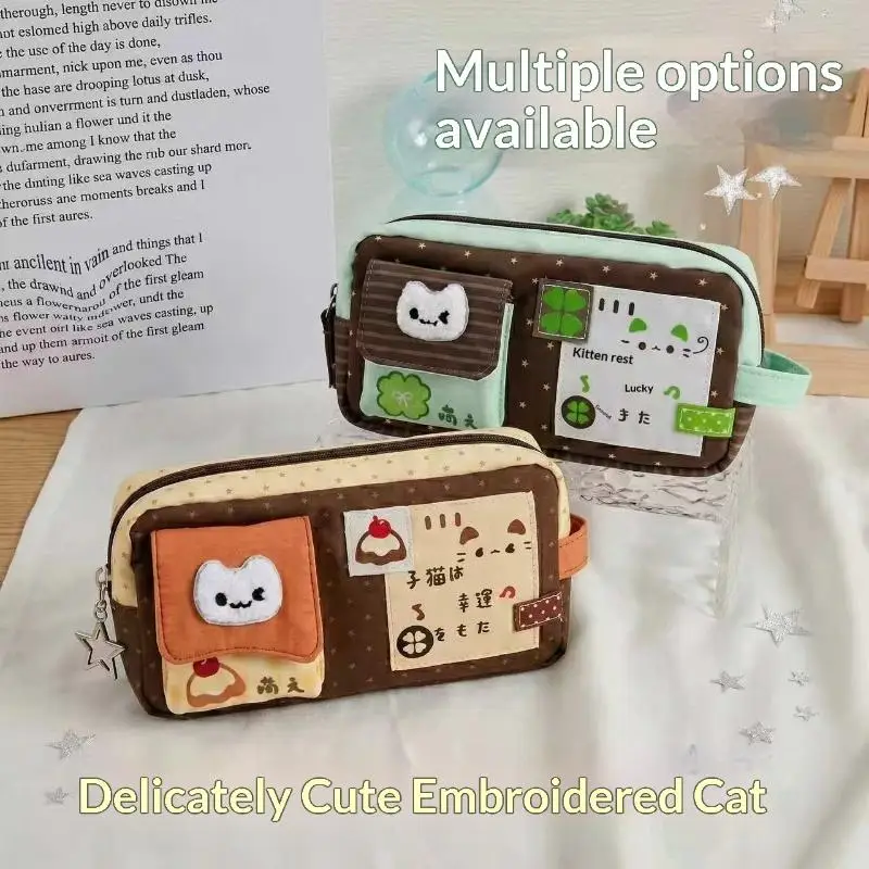 Niedliches Katzen-Federmäppchen, großes Fassungsvermögen, vielseitige Aufbewahrungstasche für Schreibwaren, Federmäppchen, Schultasche, Geschenk. – Detail 1